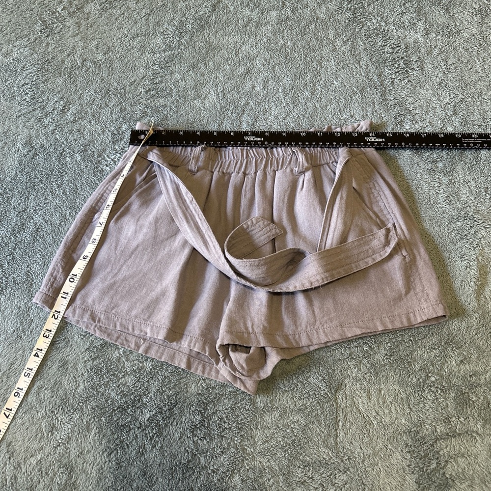 April Kiss Grey Linen Blend Paperbag Waist Tie Front Shorts Size Medium - Picture 7 of 7